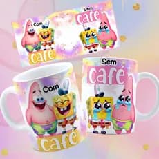 Caneca de Porcelana Bob Esponja Com Café Sem Café  Amizade Melhores Amigos