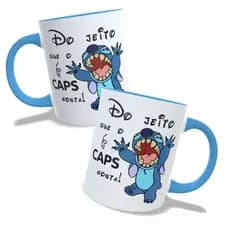 Caneca de Porcelana Stitch e Angel do Jeito que o CAPS gosta