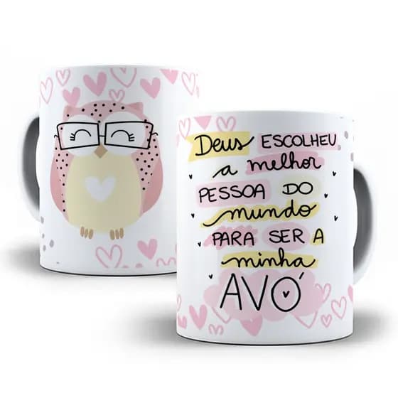 Caneca de Porcelana Dia dos Avós Vovó Vovô coruja