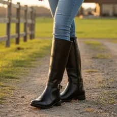 Bota Montaria Feminina Cano Longo Salto Grosso Conforto Elegante Bico Redondo Sintético Ref.C223
