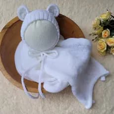 ✨ Conjunto Newborn Wrap + Touca Ursinho em Tricô | Prop para Fotografia de Bebê ✨