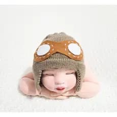 Touca Aviador Newborn em Tricô com Óculos em Feltro | Prop Fotografia Bebê