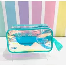 Kit Estojos de plástico holográfico furtacor Transparente  brinde necessaire lembrancinha para festa infantil colorido