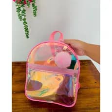 Mochila Bolsa Transparente com Holográfica Infantil e Juvenil menina e menino mochila de plástico bolsa  24x29