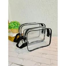 Kit com 2 Necessaires Transparentes de plástico Organizadoras para viagens, Farmacinha, Maquiagem frasqueira para mala