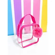 Kit Maletinha com pompom lembrancinha para festa infantil necessaire transparente
