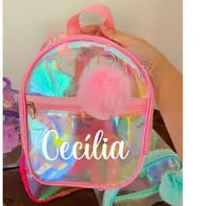Mochila bolsa Transparente Cristal Holográfica Infantil mochila de  passeio para menina e menino18x24 PERSONALIZADO