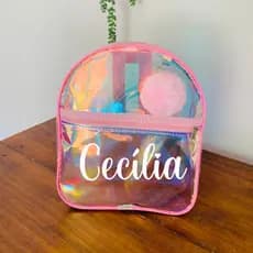 Mochila Bolsa Transparente com Holográfica Infantil e Juvenil 24x29 menina e menino mochila de plástico bolsa