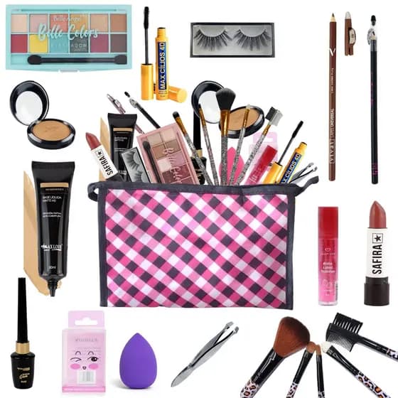 Kit De Maquiagem Completo Com Necessaire - Marcas Famosas - 18 Itens