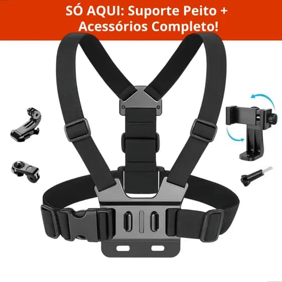 Suporte Peitoral Ajustável 360° Compatível com GoPro e Celular – Chest Band Esporte Bike Moto