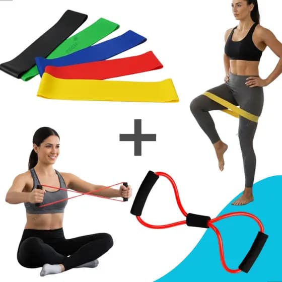 Kit Mini Band 5 Faixa Elastica, Elástico 8 Tensão Extensor Exercício Físico Funcional e Fisioterapia