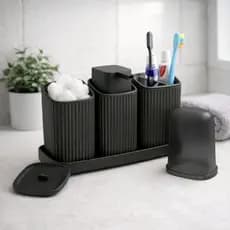 Kit 4 Peças Para Lavabo e Banheiro Com Dispenser de Sabonete, Porta Escova, Porta algodão, Bandeja