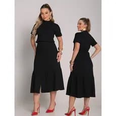 Conjunto Feminino Midi Babado Com Fenda Social Casual Elegante Moda Evangélica Cristã 100% Algodão