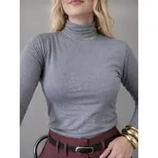 Blusa de Frio Segunda Pele Feminina Manga Comprida Cacharrel Gola Alta Basica Elegante Casual Preta