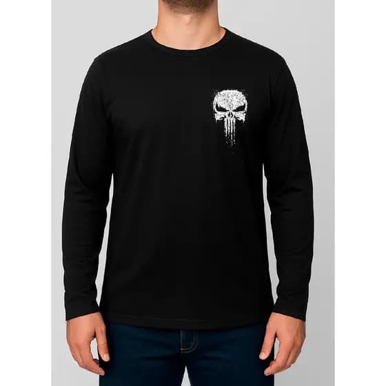 Camiseta Masculina Manga Comprida Malha Dry-Fit Estampa no Peito
