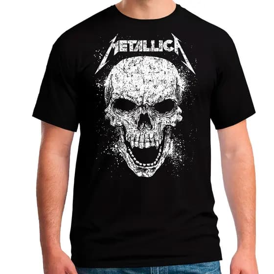 Camiseta Masculina Rock Estampa Caveira Metalica