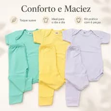 Kit De 6 Peças Roupa Bebe Masculino Enxoval Menino 3 Body Manga Curta + 3 Mijao Calca Algodao Maternidade
