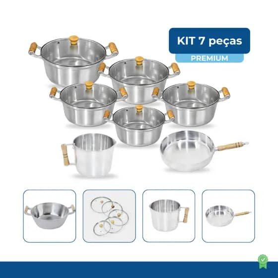 Conjunto de Panelas Caçarolas 7 Peças Alumínio Fundido Grosso + Frigideira e Canecão - Aqualar