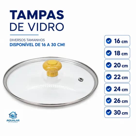 Tampa De Vidro Temperado Para Panela Frigideira Caçarola 14 A 30 Cm Borda Inox Saída De Vapor