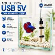 Aquecedor para Aquários de até 3 Litros - 3W - 110V/220V - Eletrônico 100% Seguro