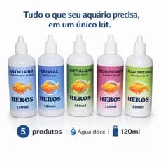 Kit 5 Produtos 120ml para Aquários – Anticloro, Clarificante, Alcalinizante e Antialgas