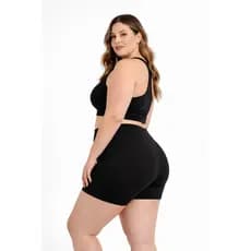 Shorts Fitness Plus Size Suplex Preto Cintura Alta Academia Confortável (G1 G2 G3) compressão levanta bumbum modelador