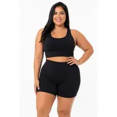 Conjunto Fitness Plus Size Feminino Top Nadador e Shorts Suplex Academia Cintura Alta