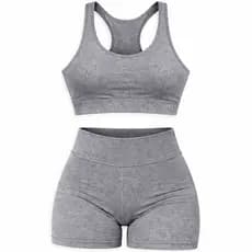 Conjunto Fitness Feminino Suplex Top e Shorts Cintura Alta Academia Cinza Alta Sustentação