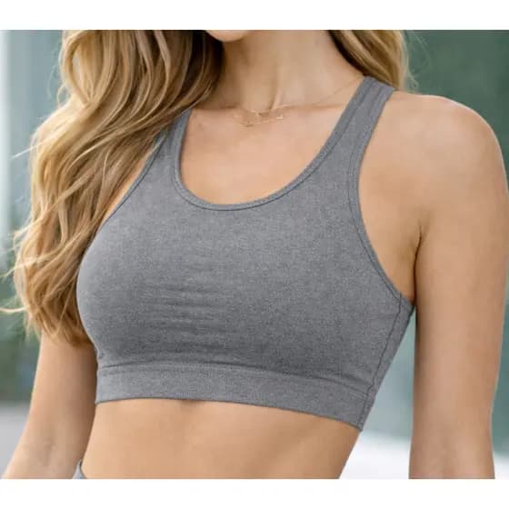 Top Fitness Feminino Suplex Cinza Mescla Nadadora Alta Sustentação Confortável Academia (P M G GG) Fitness Academia