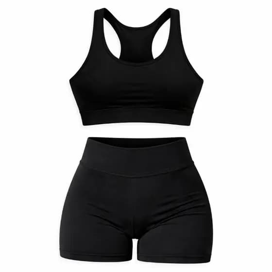 Conjunto Fitness Suplex Preto Top + Shorts Cintura Alta Sustentação Zero Transparência Academia fitness levanta bumbum