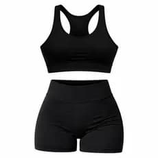 Conjunto Fitness Suplex Preto Top + Shorts Cintura Alta Sustentação Zero Transparência Academia fitness levanta bumbum