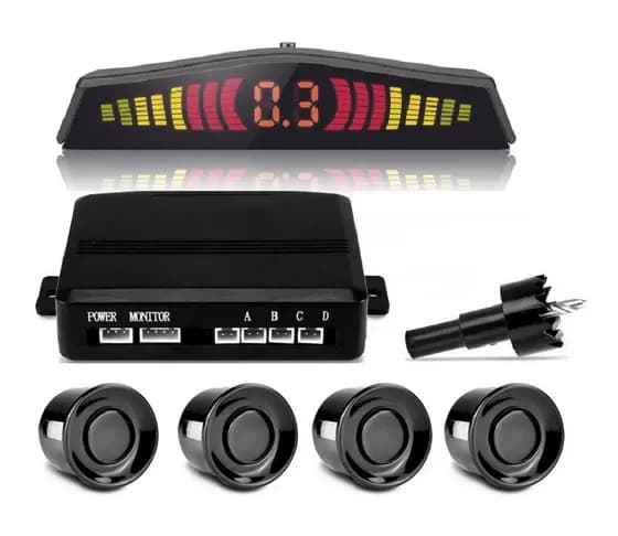 Kit Sensor automotivo Estacionamento Ré 4 Pontos traseira Preto prata branco vermelho Azul Grafite