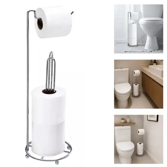 Suporte Porta Papel Higiênico 4 Rolos Cromado Banheiro Lavabo De Pé Chão Aço