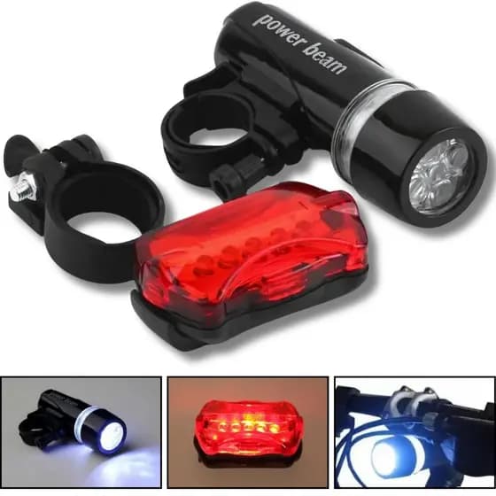 Conjunto Farol e Lanterna Power Beam para Bicicleta – Luz Frontal e Traseira