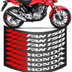 Kit 8 Adesivo Automotivo Roda Fan 150 Grande Para Moto Branco e Vermelho Colante