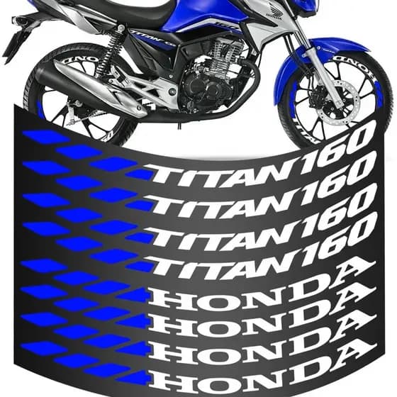 Kit 8 Adesivo Roda Titan 160 Grande Faixa Moto Azul Autocolante Vinil Colante