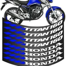 Kit 8 Adesivo Roda Titan 160 Grande Faixa Moto Azul Autocolante Vinil Colante