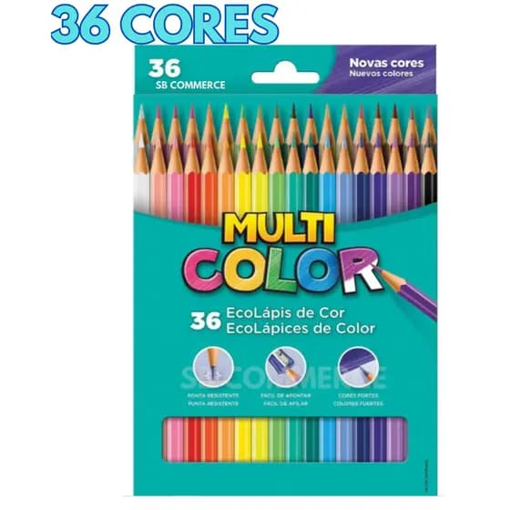 Lápis De Cor 36 Cores Multicolor Material Escolar volta as aulas desenho pintura papelaria