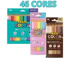 Lápis 46 Cores Multicolor 24 Cores Vivas + 10 Ton Pastel + 12 Cores Tons de Pele Material Escolar Volta às Aulas