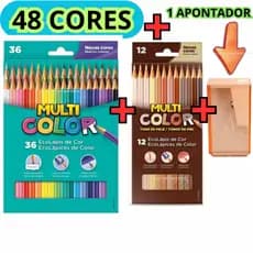 Lápis De Cor 48 Cores 36 Multicolor +12 Tons De Pele + 1 APONTADOR