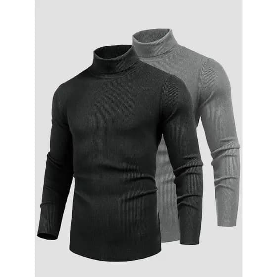 Kit 2 Blusa Cacharrel Sueter Masculina Canelada Gola Alta