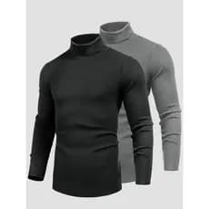 Kit 2 Blusa Cacharrel Sueter Masculina Canelada Gola Alta