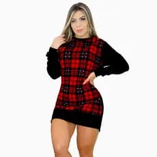 Vestido Mini Vest malha crepe Xadrez