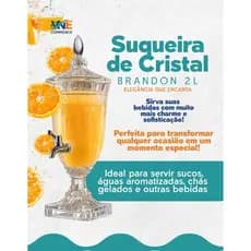 Suqueira Jarra de Vidro Cristal 2 Litros com Torneira Wolff Brandon Moderna Para Festas e Eventos Dispenser de Bebidas