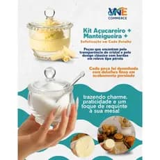 Kit Manteigueira e Açucareiro De Vidro Cristal Linha Pearl Wolff Original Moderno Mesa Posta Café da Manhã