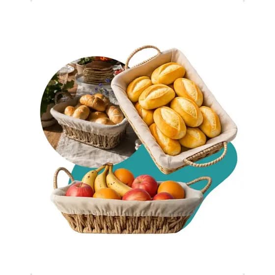 Cesta de Pão Com Alça e Forro Em Tecido 31cm Wolff Retangular Para Piquenique