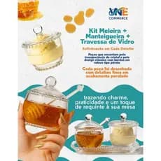 Kit Manteigueira, Meleira e Travessa Bandeja De Vidro Cristal Pearl Wolff Original Mesa Posta Café da Manhã