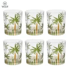 Jogo 6 Copos De Cristal Wolff Palm Tree 340ml Palmeira Água Suco Refrigerante Drinks Verão