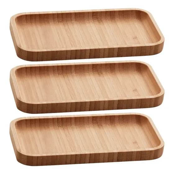 Kit 3 Bandejas Travessas De Bambu Retangular Para Cozinha 20x10cm Petisqueira Lyor Hire