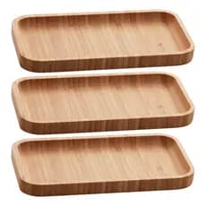 Kit 3 Bandejas Travessas De Bambu Retangular Para Cozinha 20x10cm Petisqueira Lyor Hire